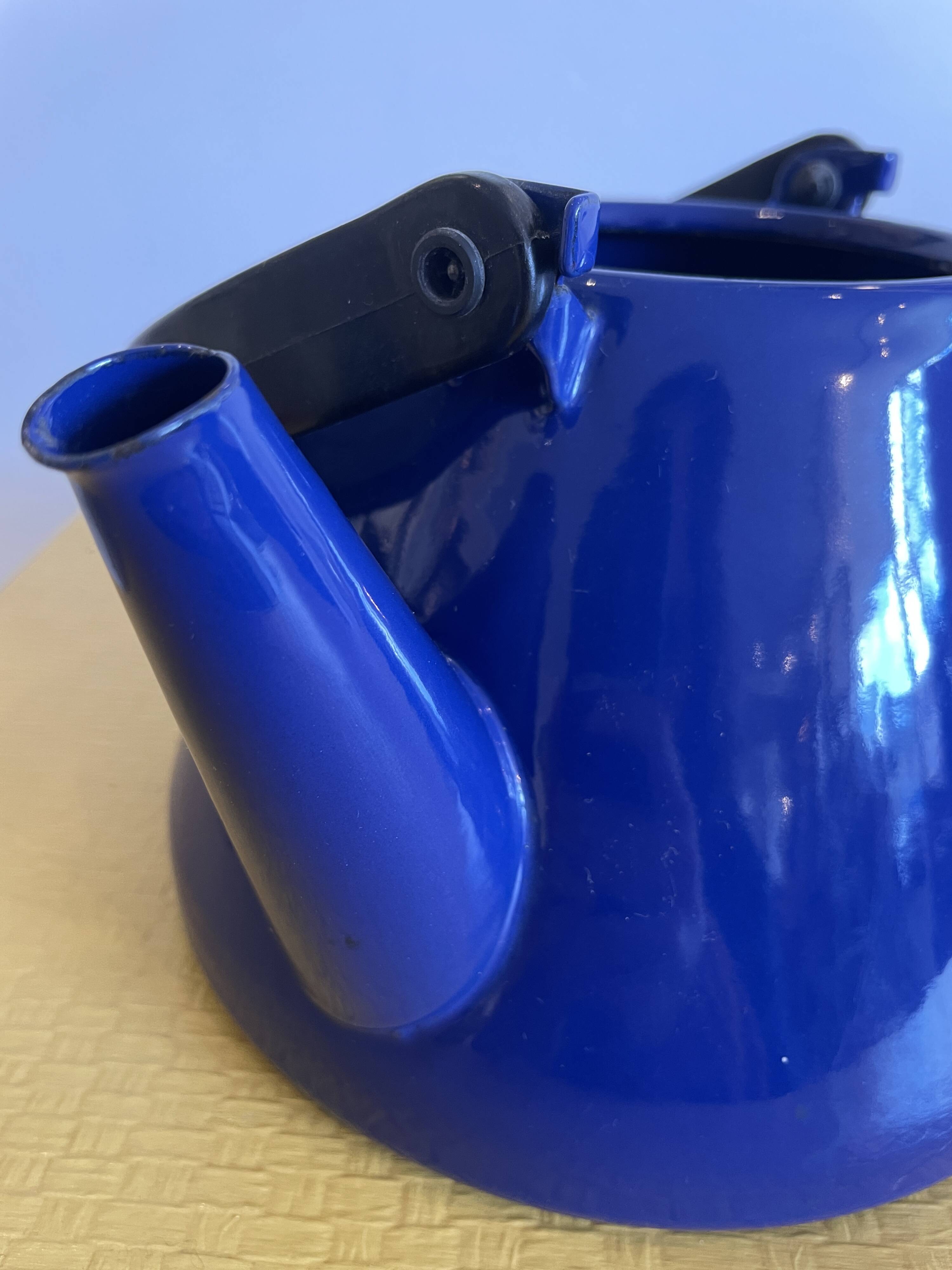 Yellow and blue enamel kettle