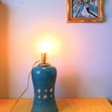Starry ceramic lamp A. Rousset 1950 vintage blue