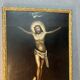 Beautiful religious work from the 17th century, oil on panel representing Christ on his cross with Mary Magdalene at his feet
