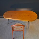 Table tripode en pin et acier 1950