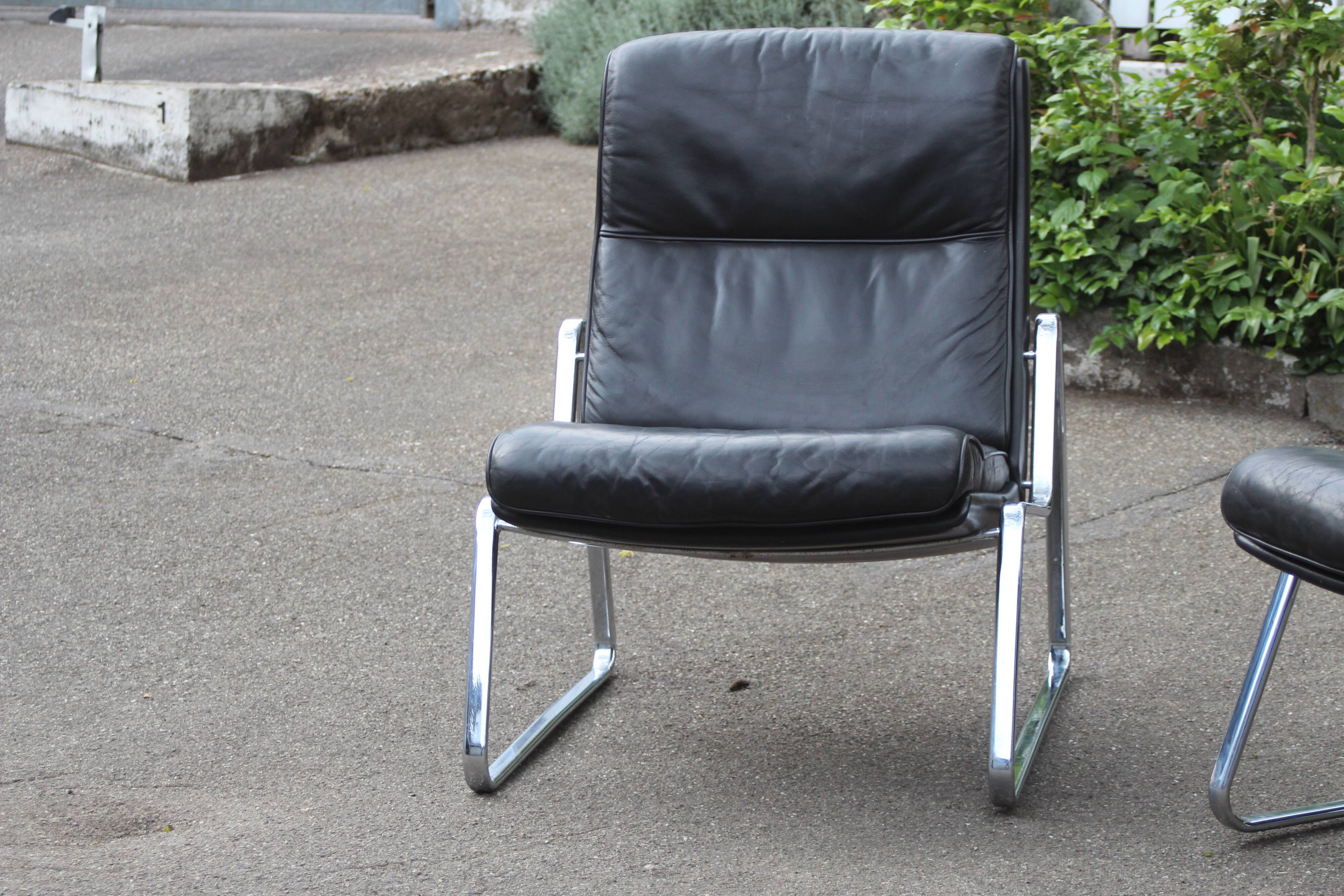 Paire de fauteuils Lange Drabert en cuir 1970