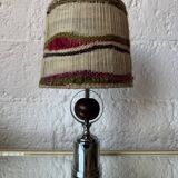 Lampe chrome bois laine années 70