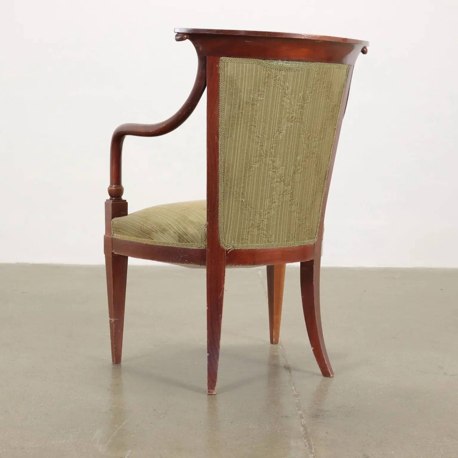 Vintage armchair in fabric and wood with armrests, design Italy 1950s-1960s