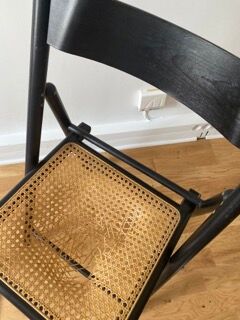 Set of 4 folding chairs in canning and black wood 60s
