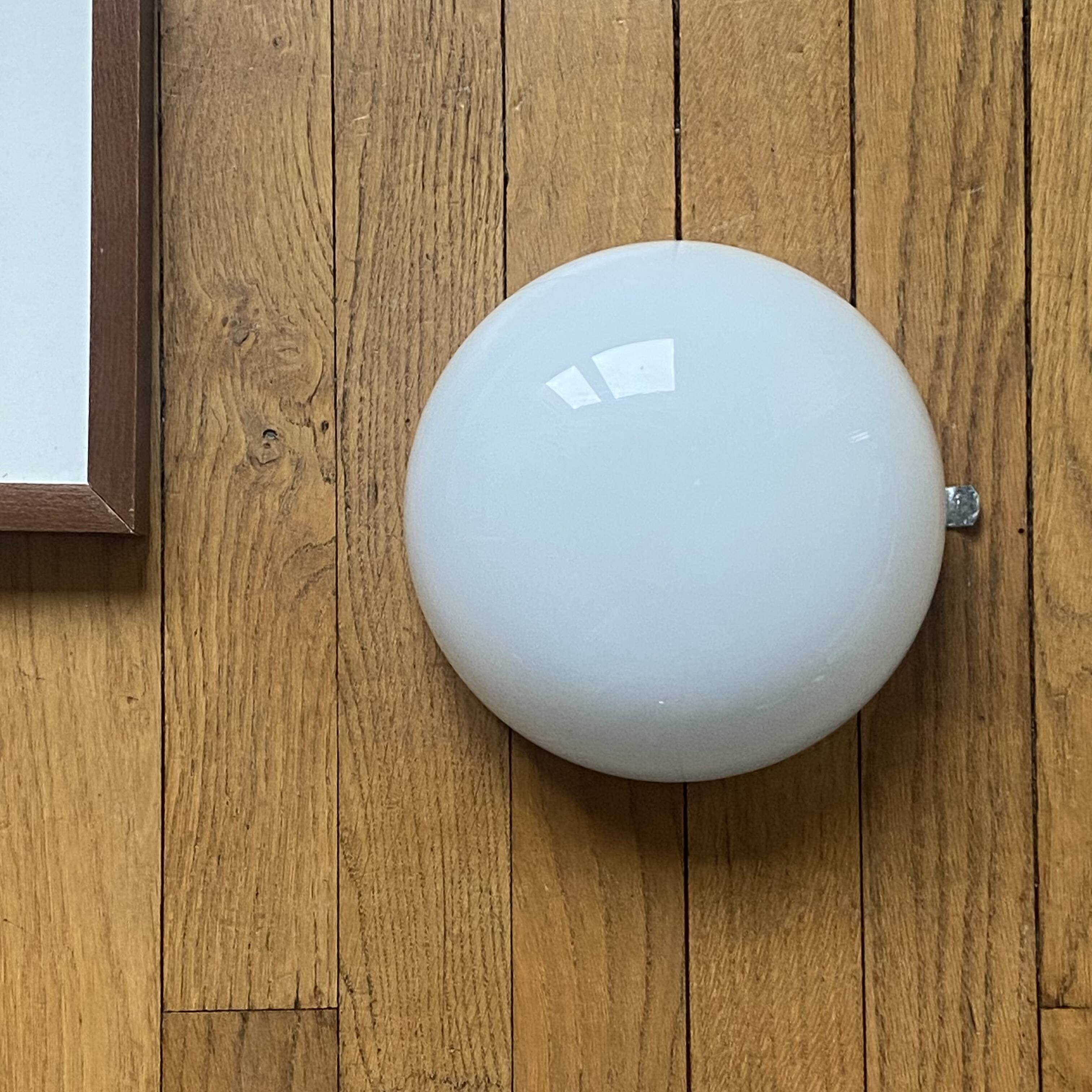 Vintage ceiling light or wall sconce, white opaline glass, half-moon, 20 cm.