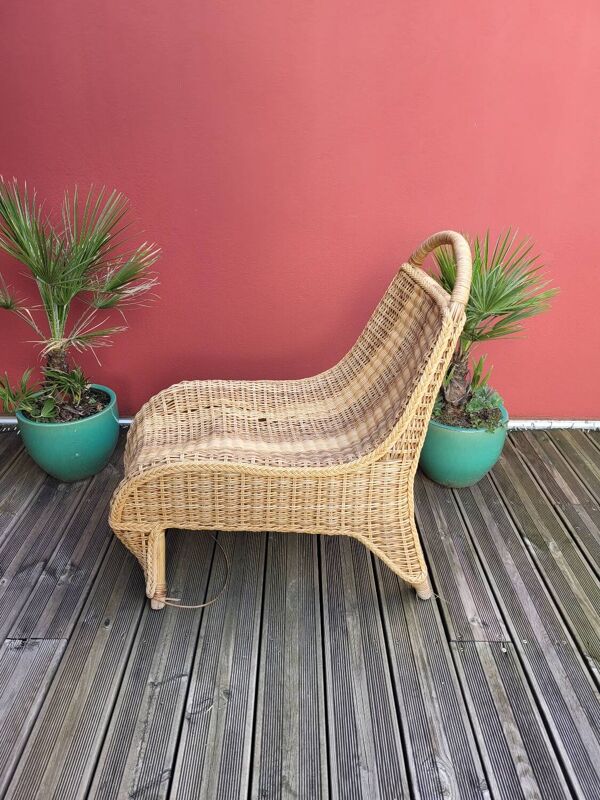 Chaise-longue en bambou et rotin