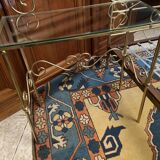 One person romantic bed with bedside table brass bedroom chair