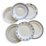 6 mismatched vintage blue and white earthenware dinner plates – Lot Marl