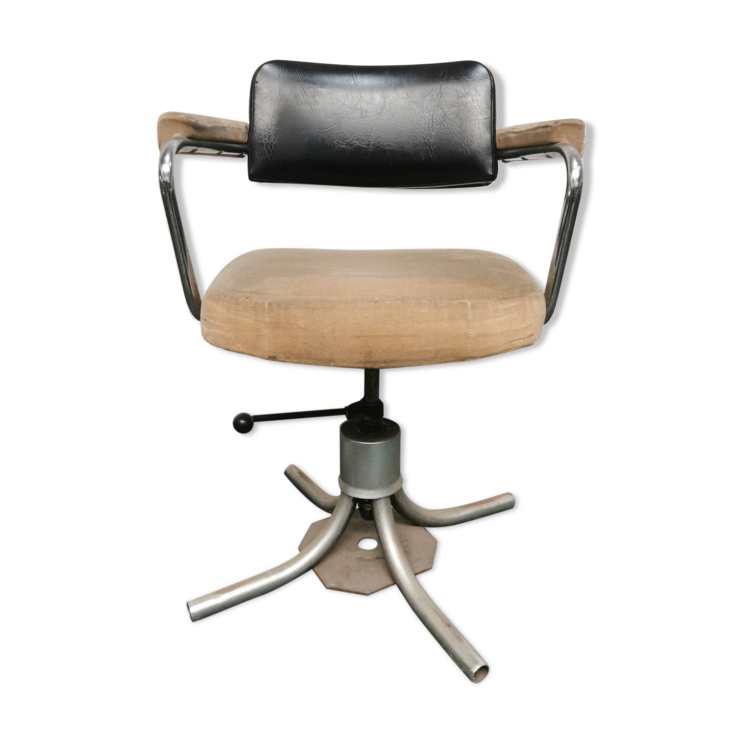 Fauteuil vintage industriel en laine et cuir, 1950