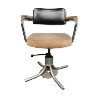 Vintage industrial armchair in wool and leather, 1950