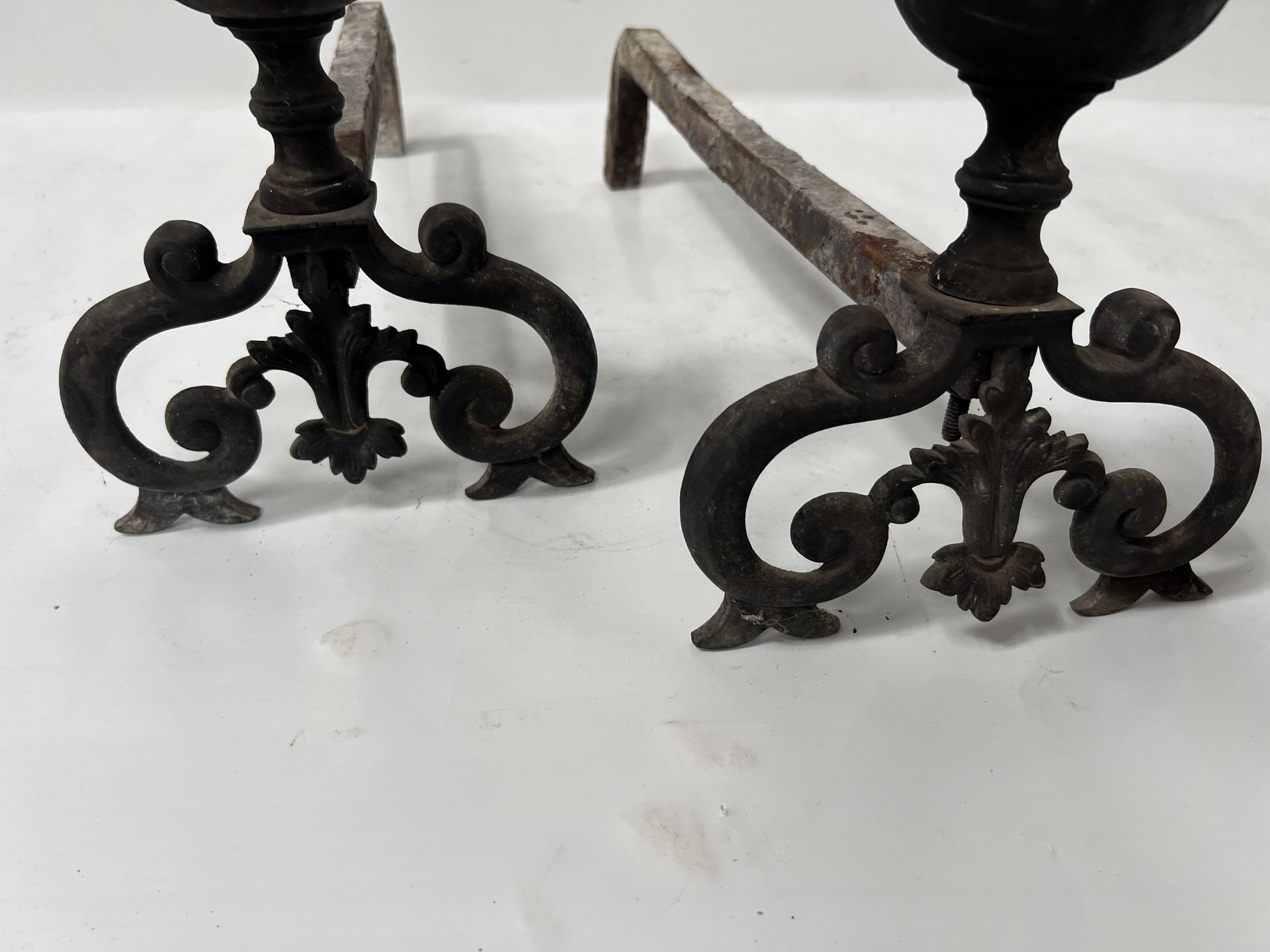 Pair of Renaissance style bronze andirons, 19th century