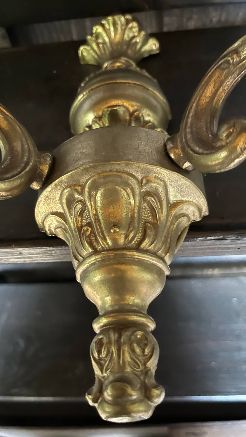 Pair of vintage golden bronze 2-light wall lights