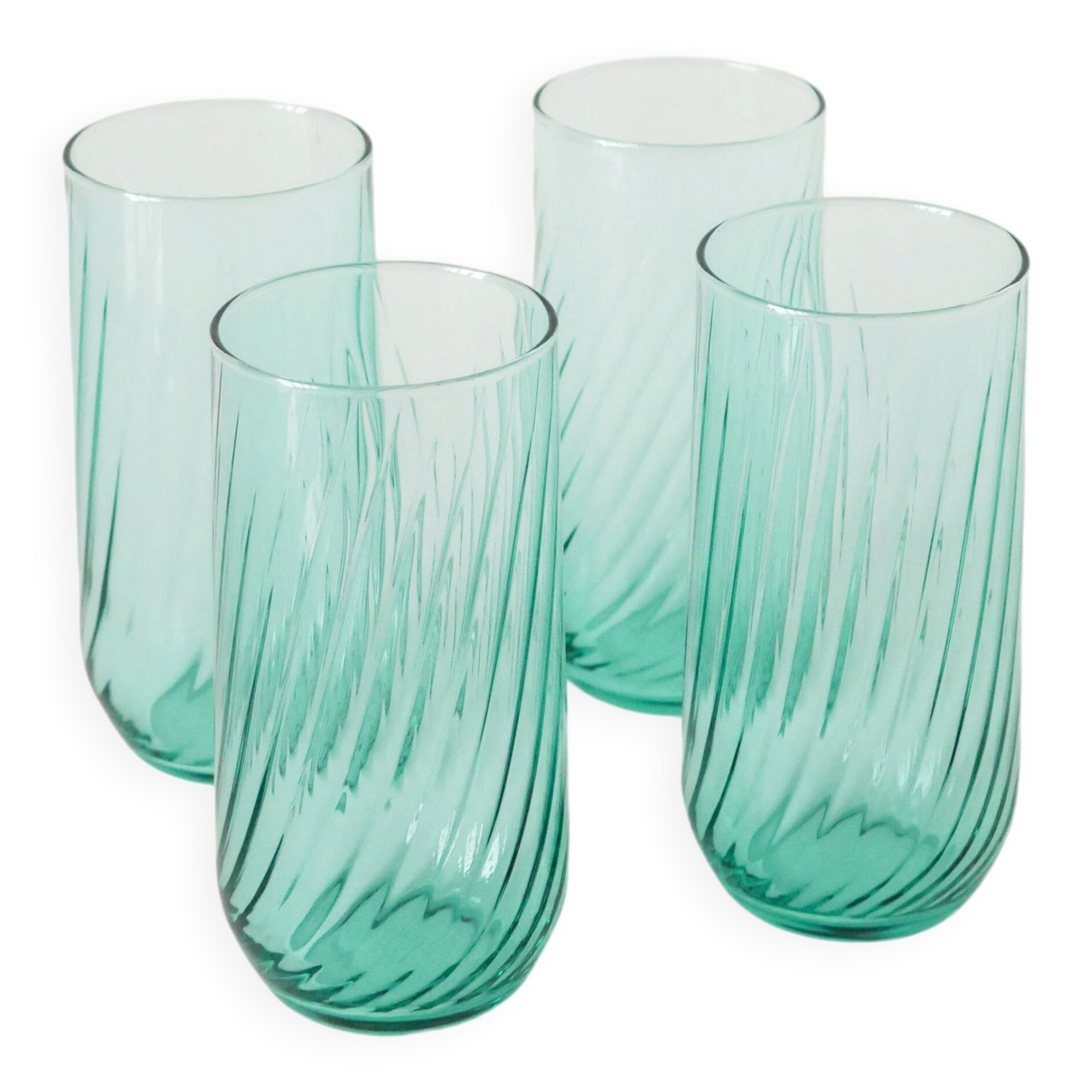 Set of 4 twisted water glasses, Turquoise Blue, 1970