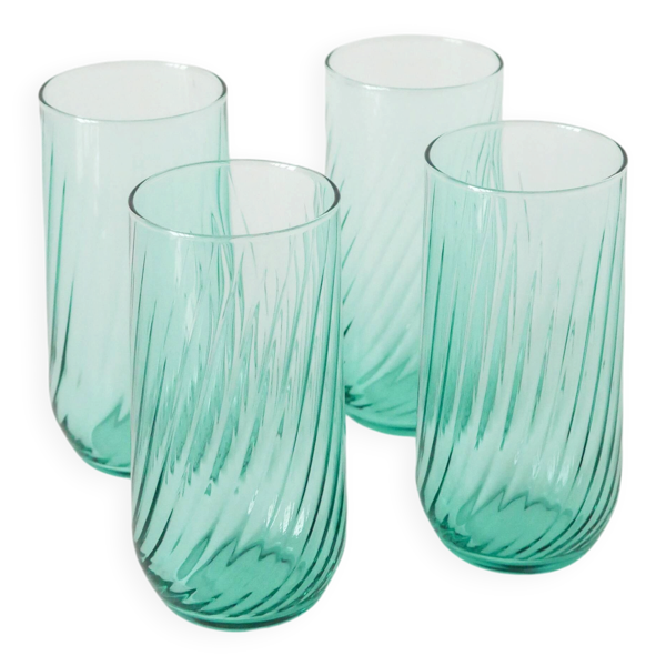 Lot de 4 verres à eau torsadés, Bleu Turquoise, 1970