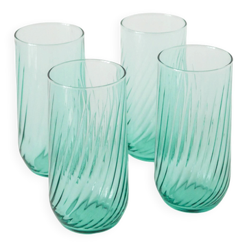 Lot de 4 verres à eau torsadés, Bleu Turquoise, 1970