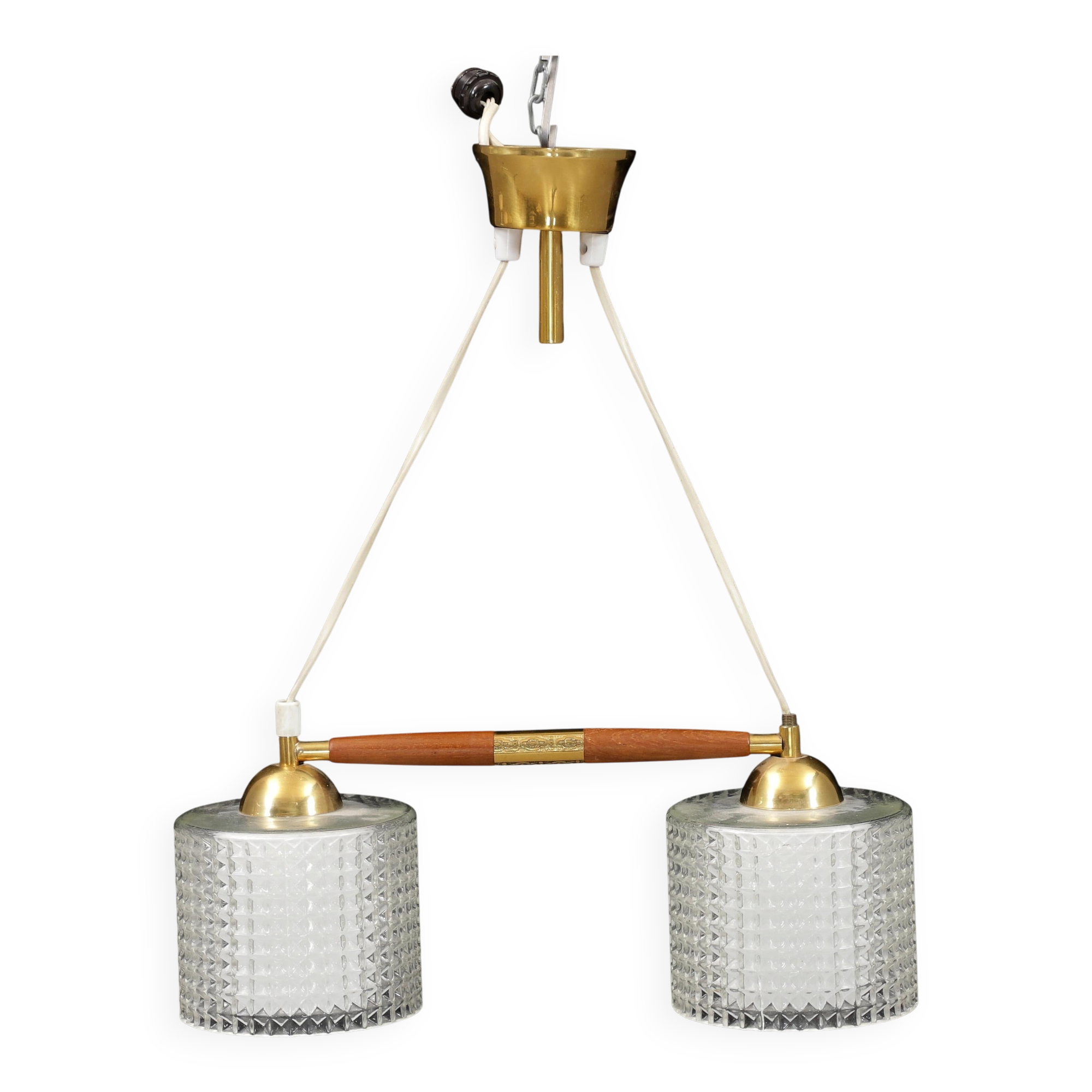 Adjustable ceiling suspension in brass and glass Anonymous Sweden 1960