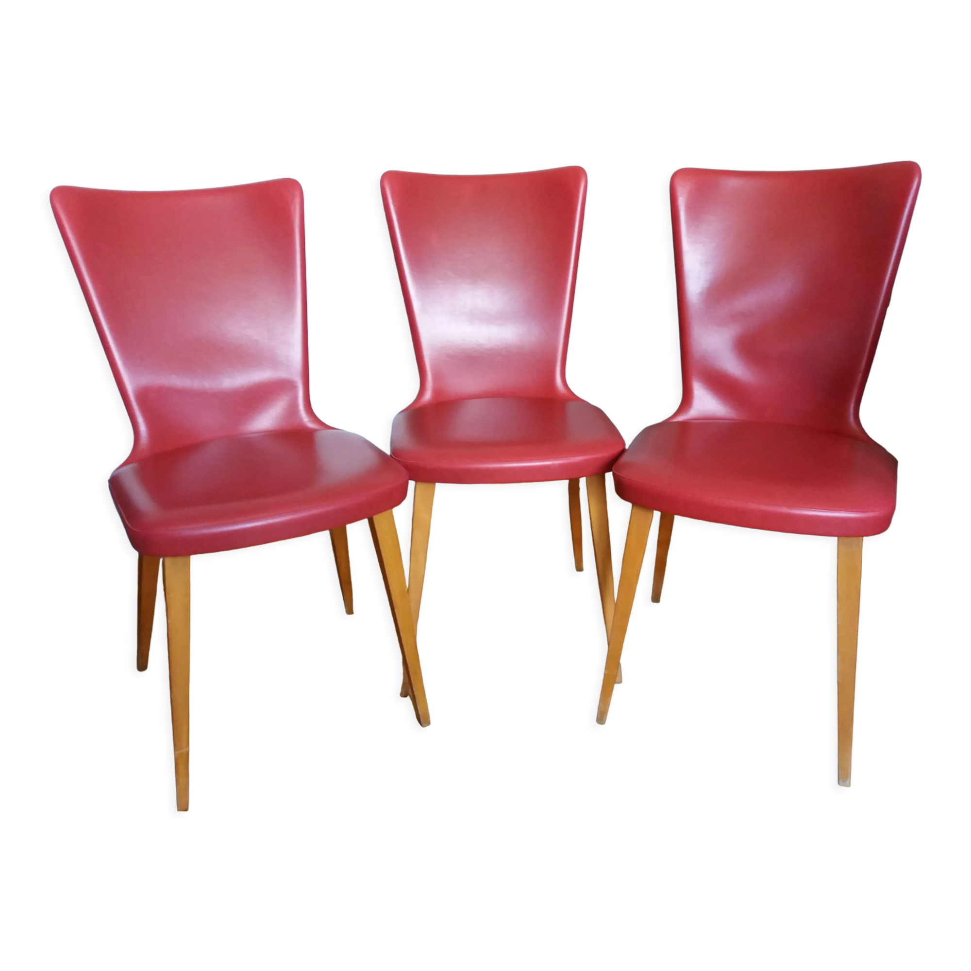 Baumann skai red imitation leather chairs from the 1950s