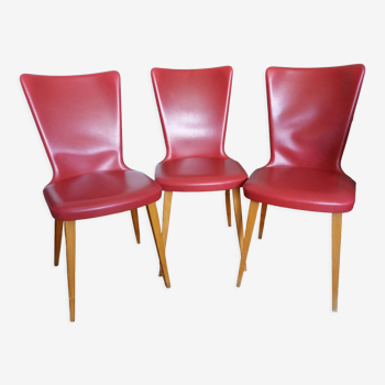 Baumann skaï imitation red leather chairs 50s