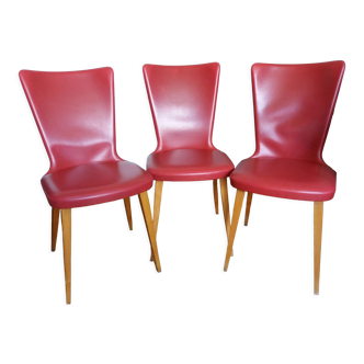 Baumann skaï imitation red leather chairs 50s
