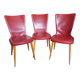 Chaises Baumann skaï simili cuir rouge années 50