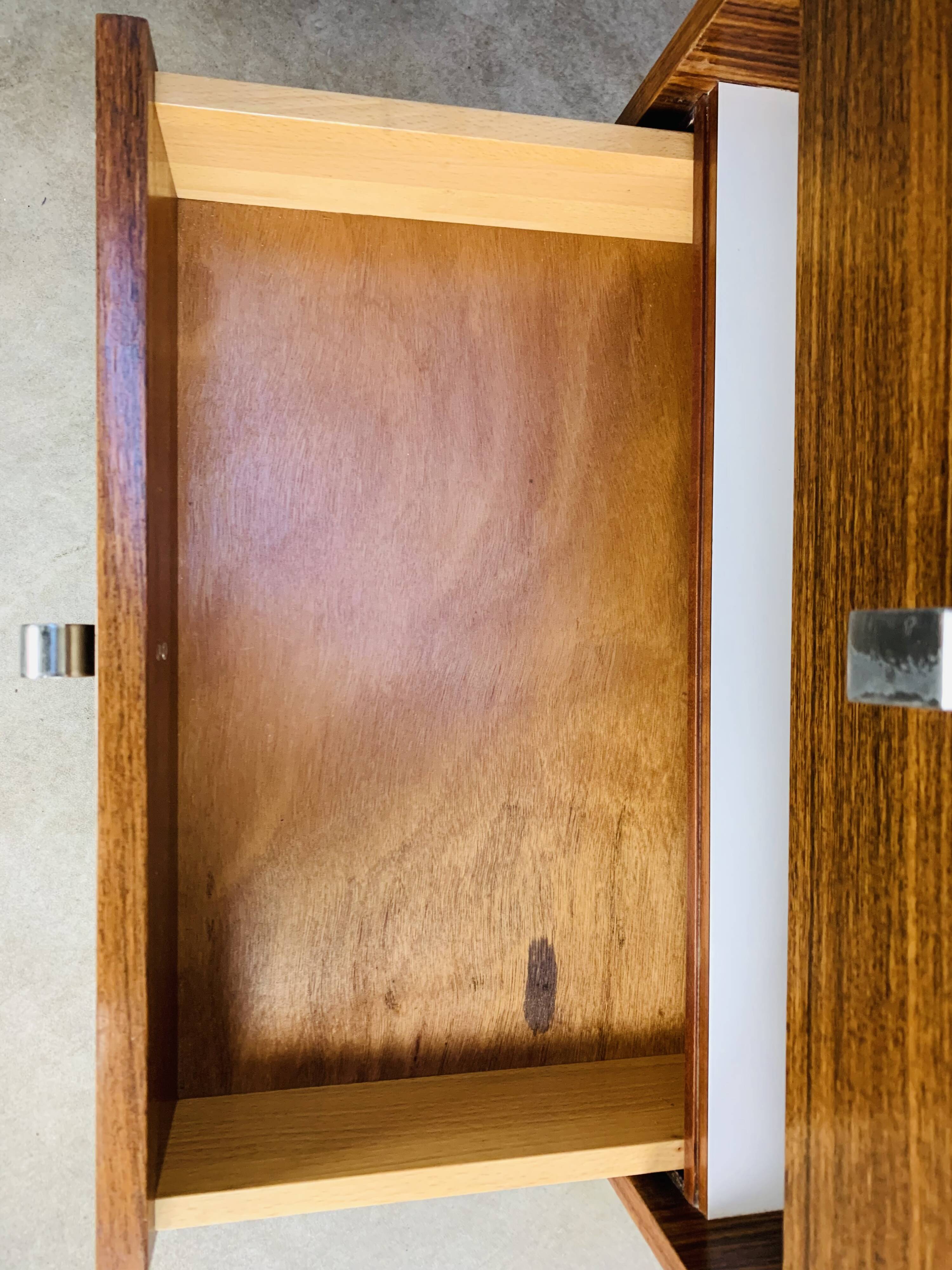 Rosewood and glass chest of drawers, 1960s, Scandinavian storage furniture.