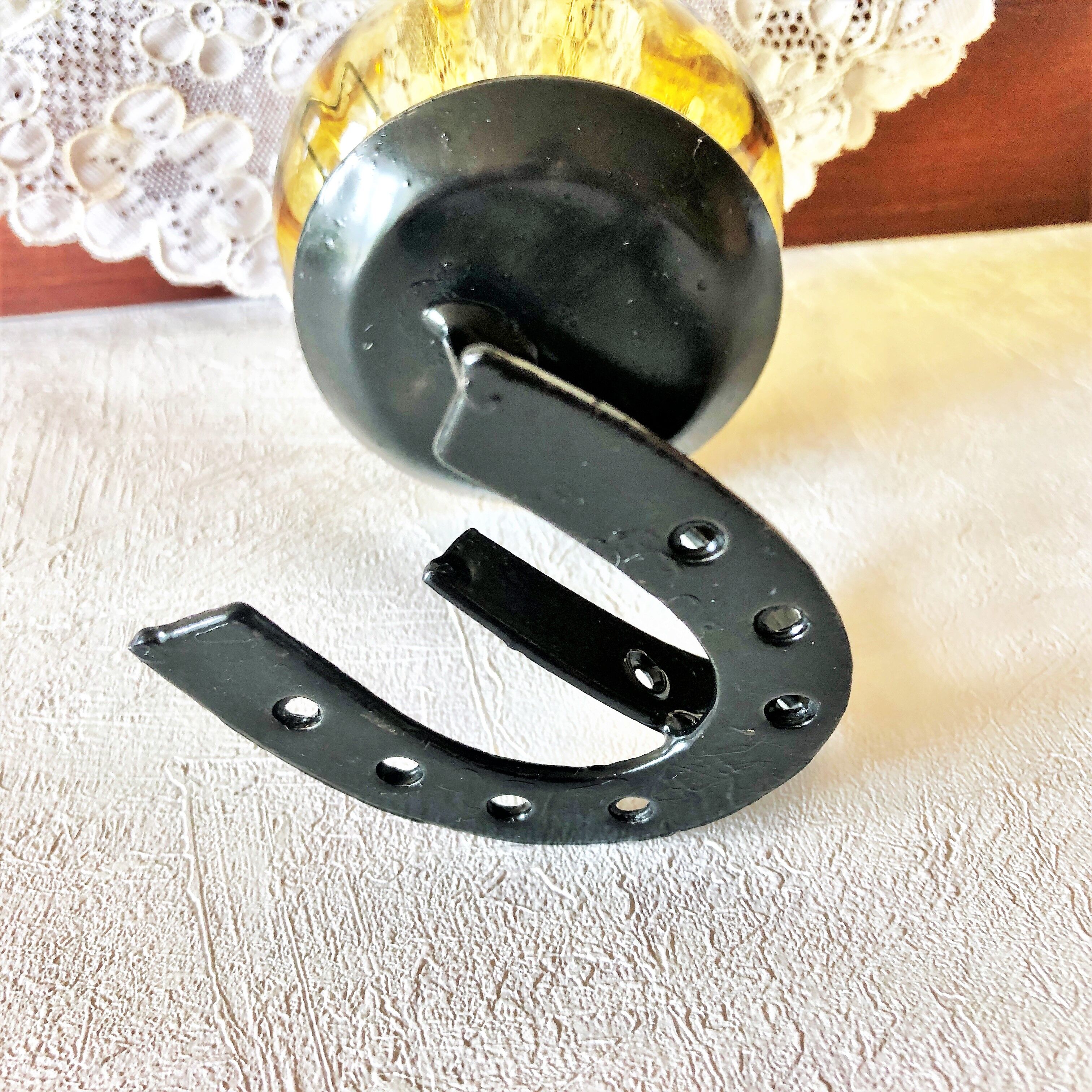 Candle holder photophore iron and amber glass vintage