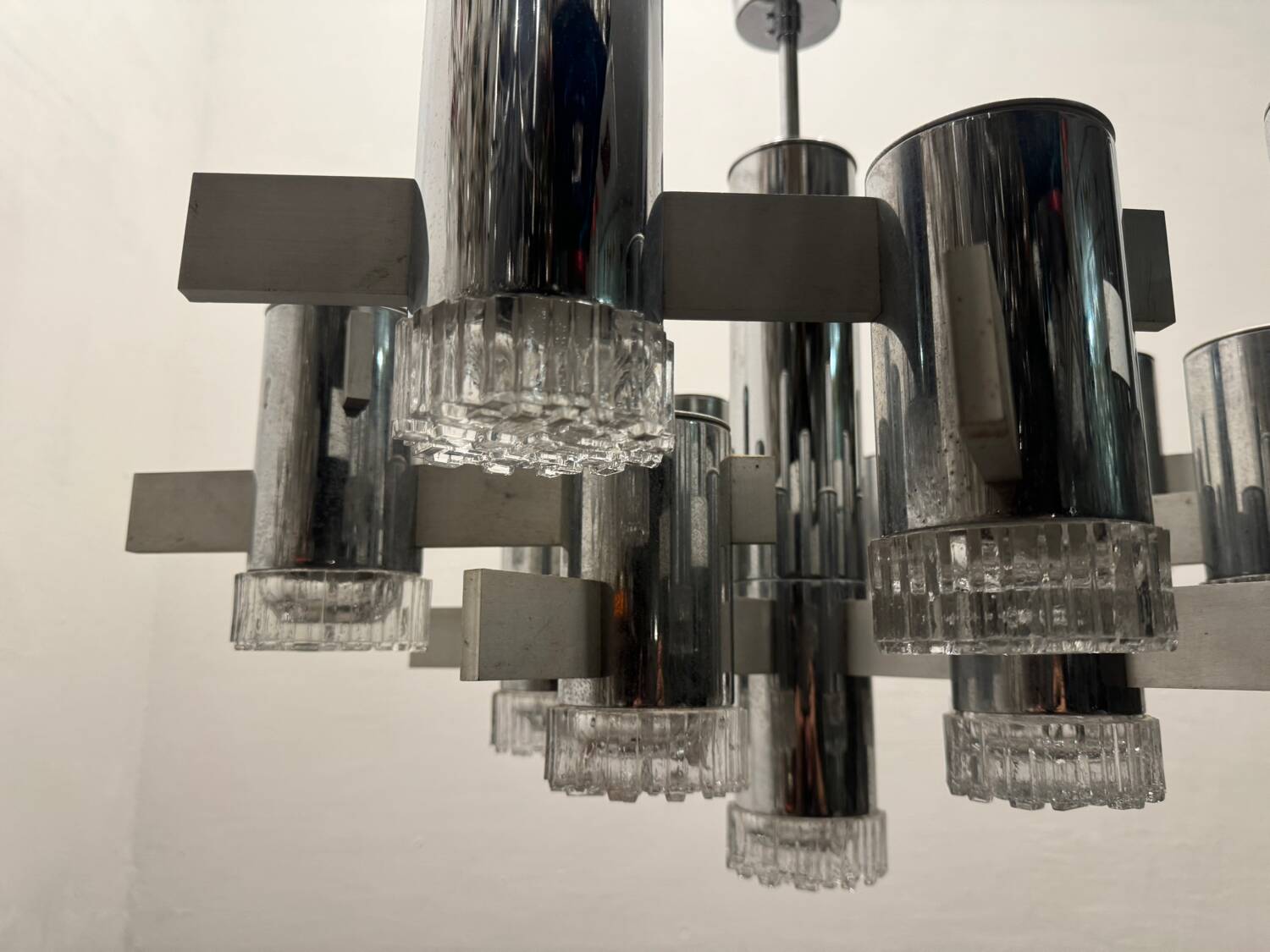 Italian Large Midcentury Chrome Chandelier 15 Lights