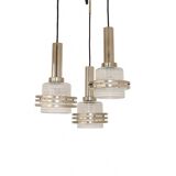 Modern pendant lamp, 1970s, metal and glass, 3xE27