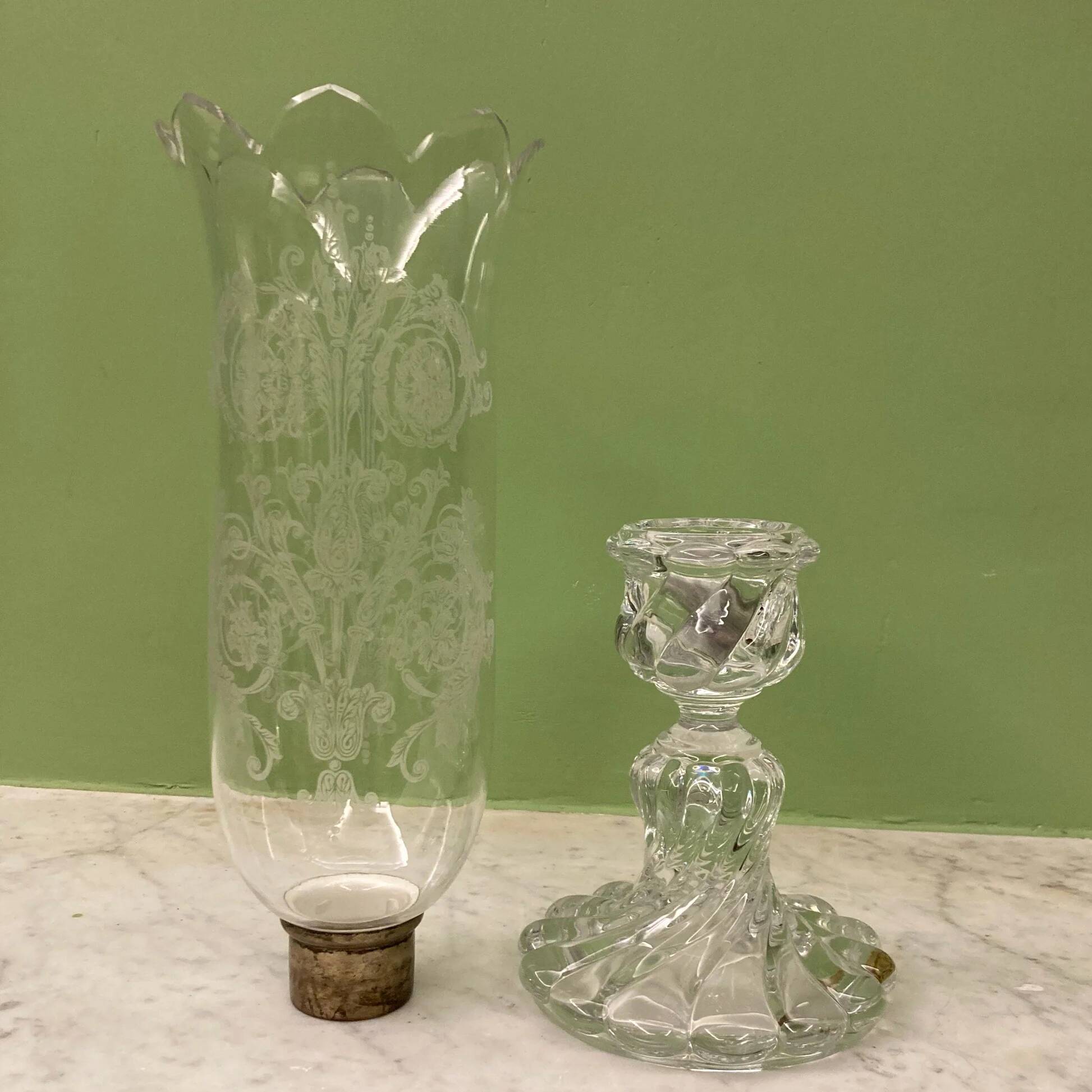 Baccarat crystal bamboo twist candle holder, signed.