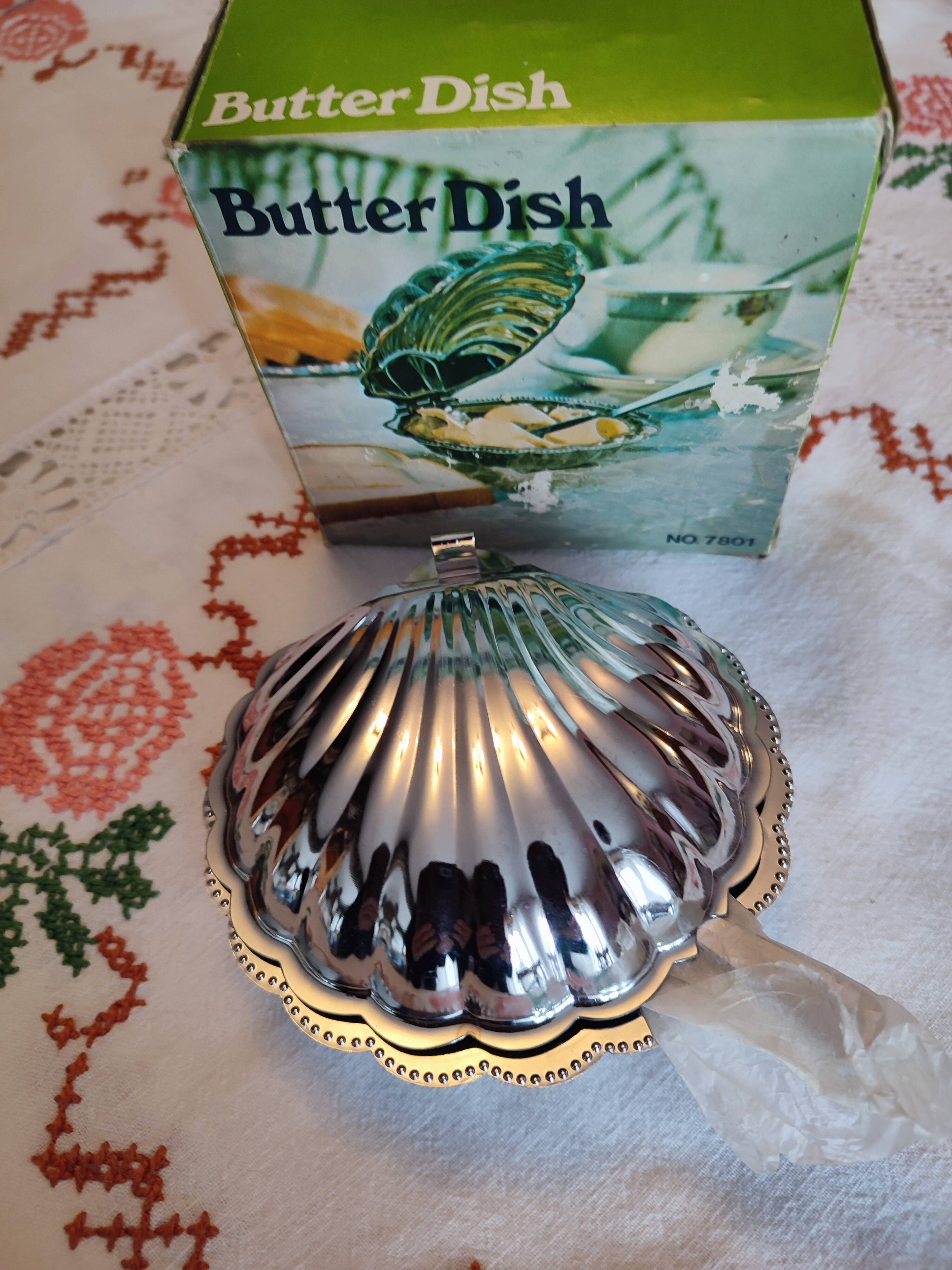 Stainless steel and glass shell butter dish