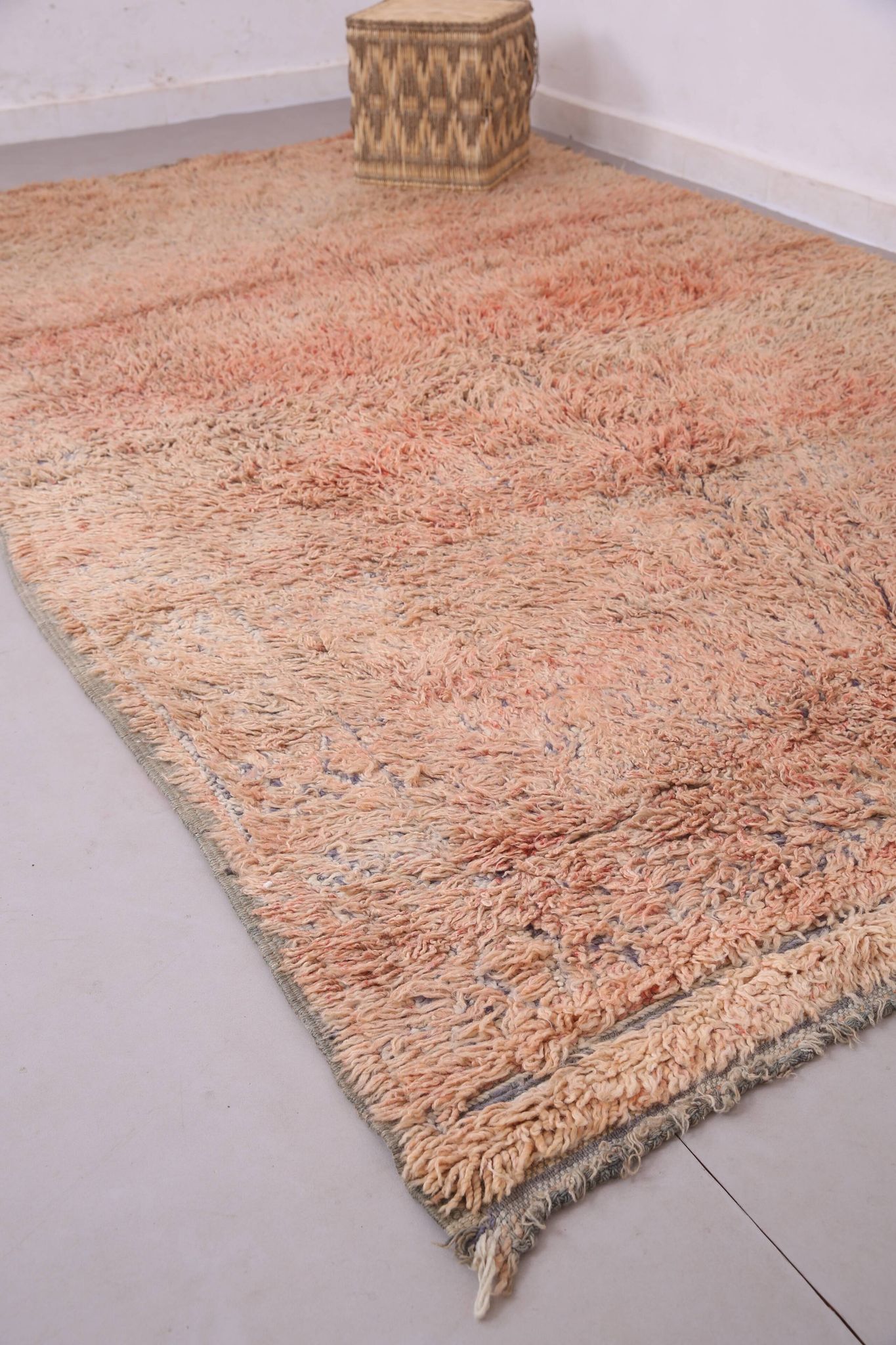 Peach Vintage Moroccan Rug 203 x 331 cm, Berber Shag Rug, Handmade Boho Rug