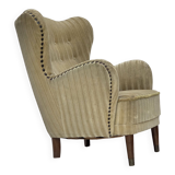 1960s, Danish armchair, light green furniture velour, beech wood.