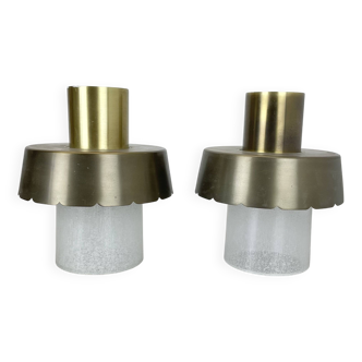 Set of two minimalist Brass and glass "tube" Ceiling Light, Italy 1970s
