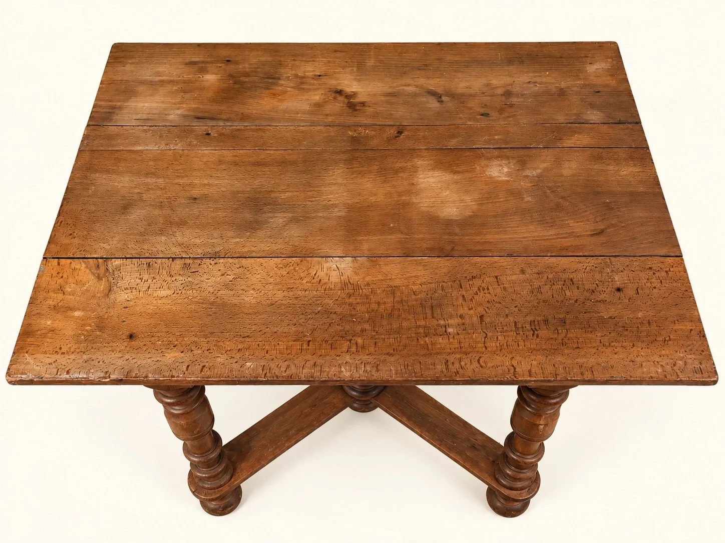 Louis XIII side table, solid oak, turned legs, 17th century.