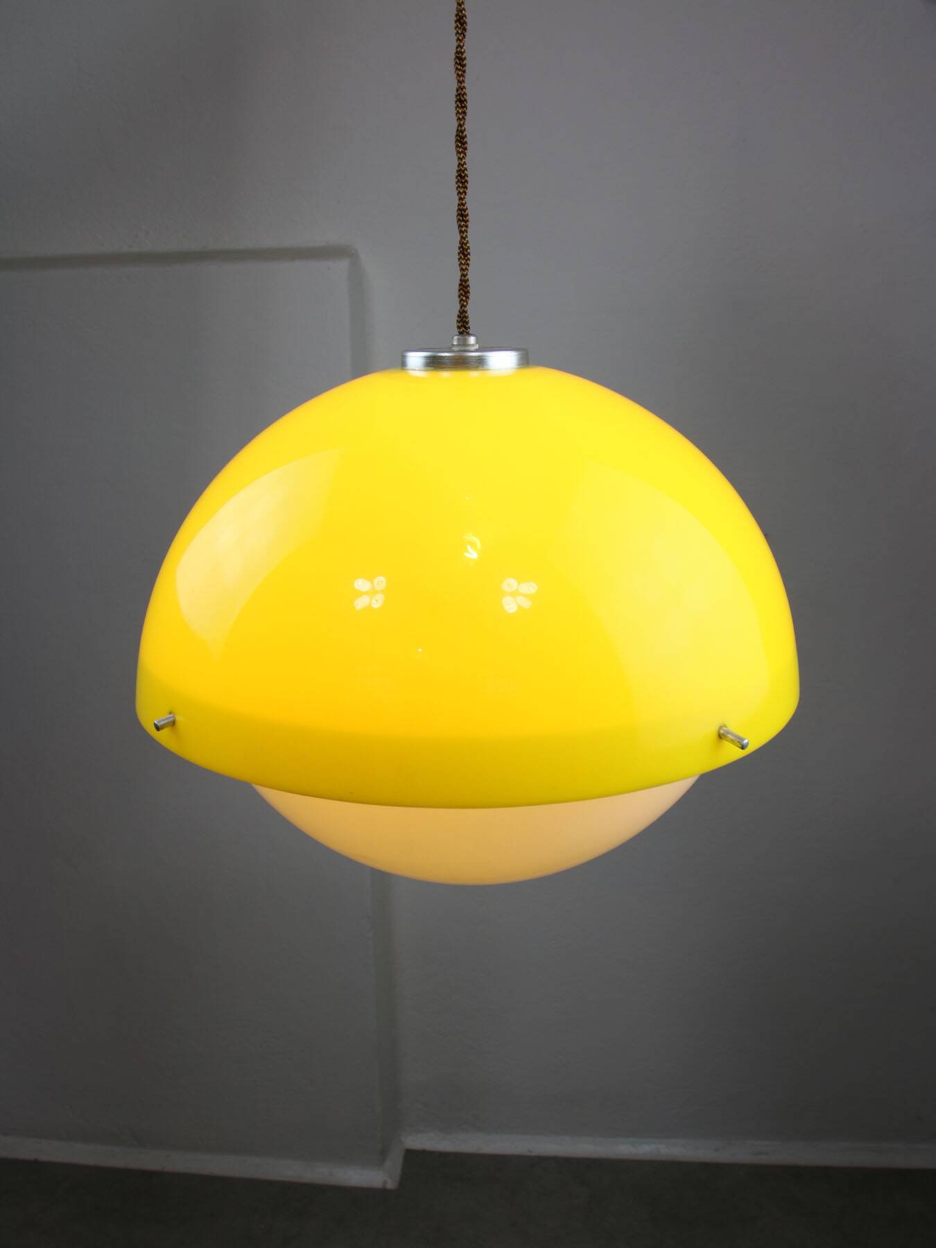Space-age Yellow Plexiglas Pendant Lamp, 70s
