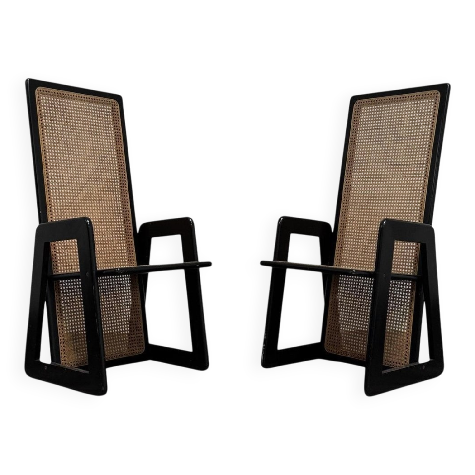 High-Backed Chairs in Lacquered Vienna Straw, 1970s, Set of 2