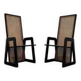 High-Backed Chairs in Lacquered Vienna Straw, 1970s, Set of 2