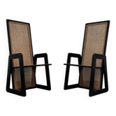 High-Backed Chairs in Lacquered Vienna Straw, 1970s, Set of 2
