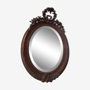 19th century oval mirror wood and stucco