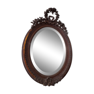 19th century oval mirror wood and stucco