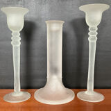 Vintage trio of frosted glass candle holders