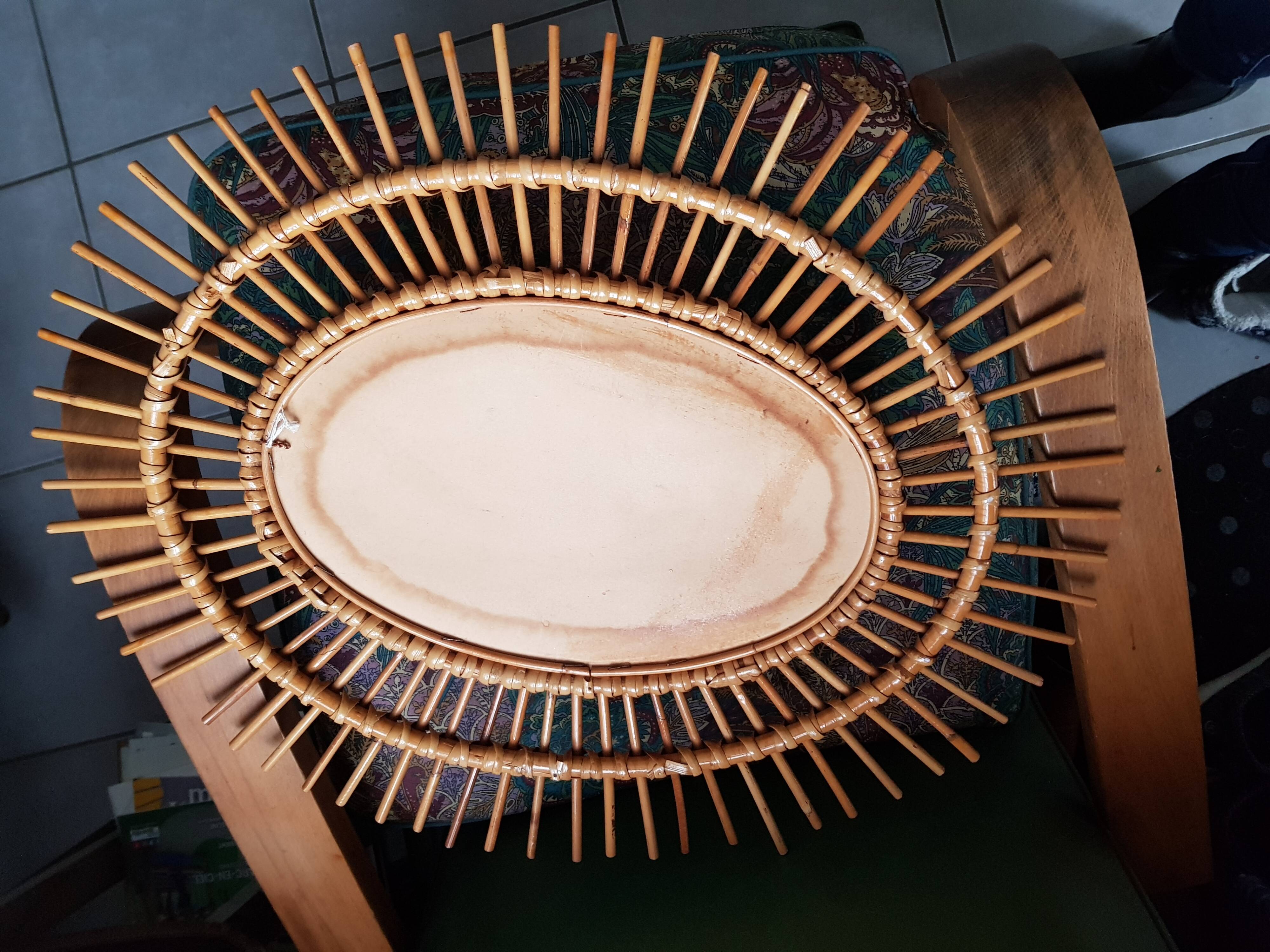Oval rattan sun mirror 1960 50x63cm