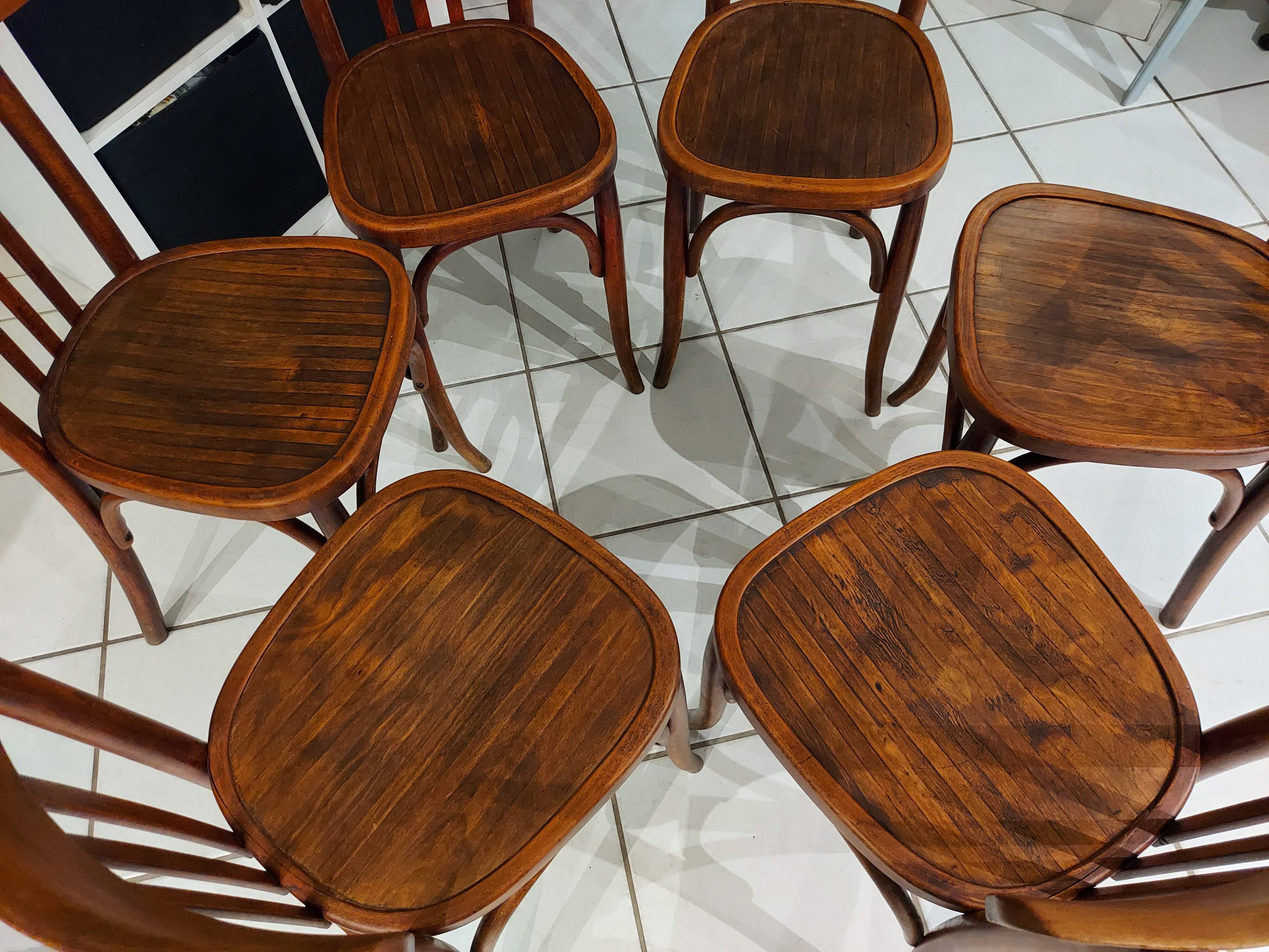 Suite de 6 chaises de bistrot Baumann vintage année 1930