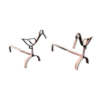 Pair of chenets "The birds"