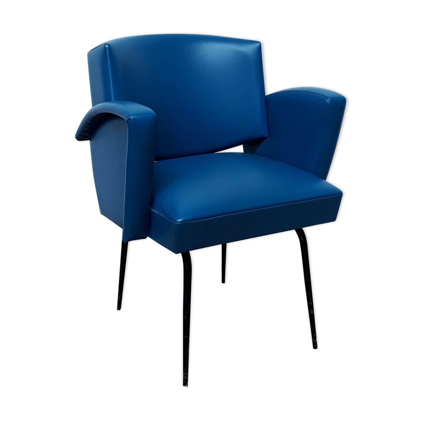 Fauteuil vintage en skaï et pieds métal
