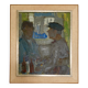 Original Svan Grandin Vintage Oil Painting  Portrait of two men in cafe
