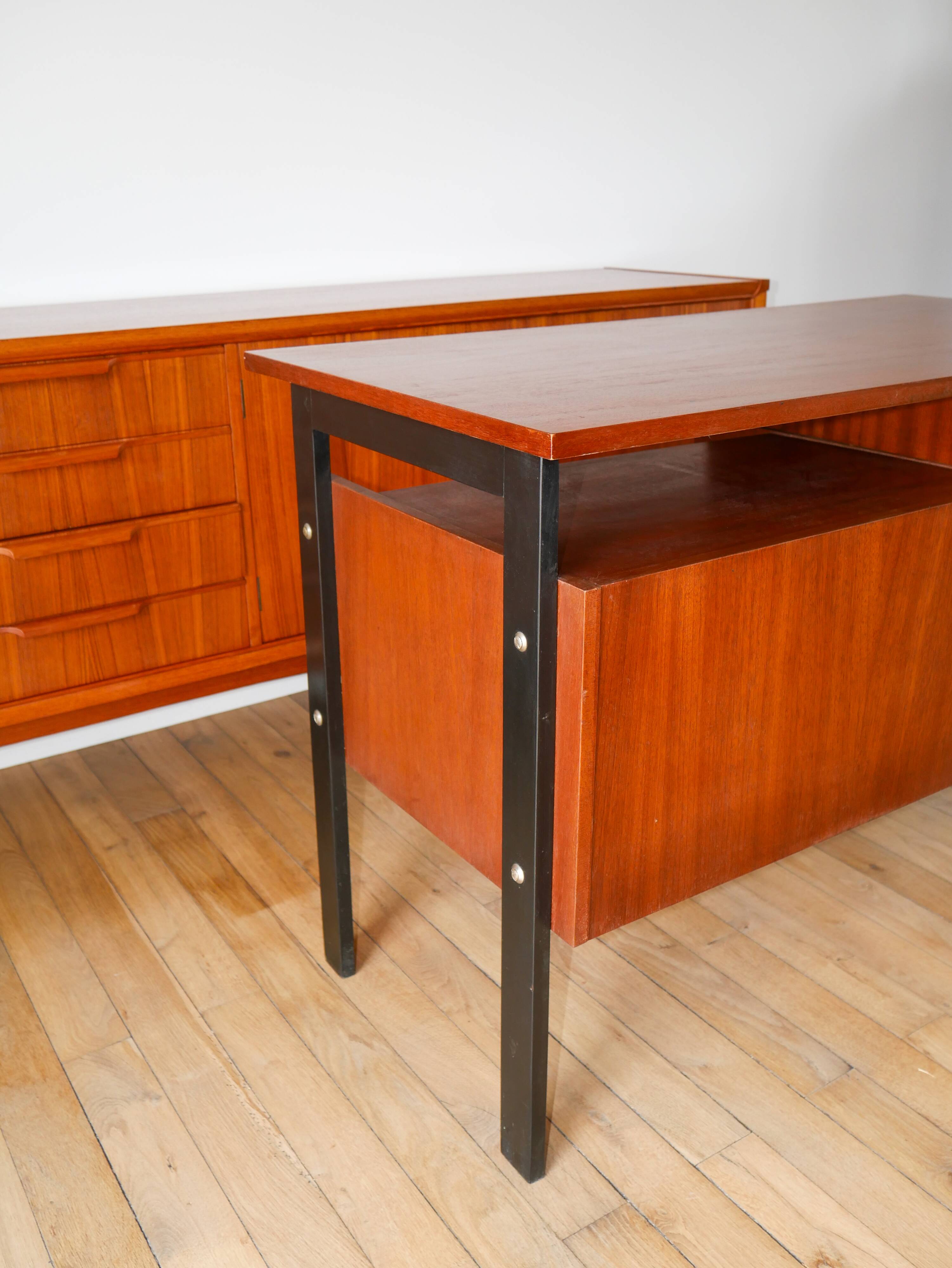 Scandinavian desk in black metal oak veneer, Modernist Design, 1960