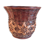 Cache pot en osier tressé, vintage années 60/70