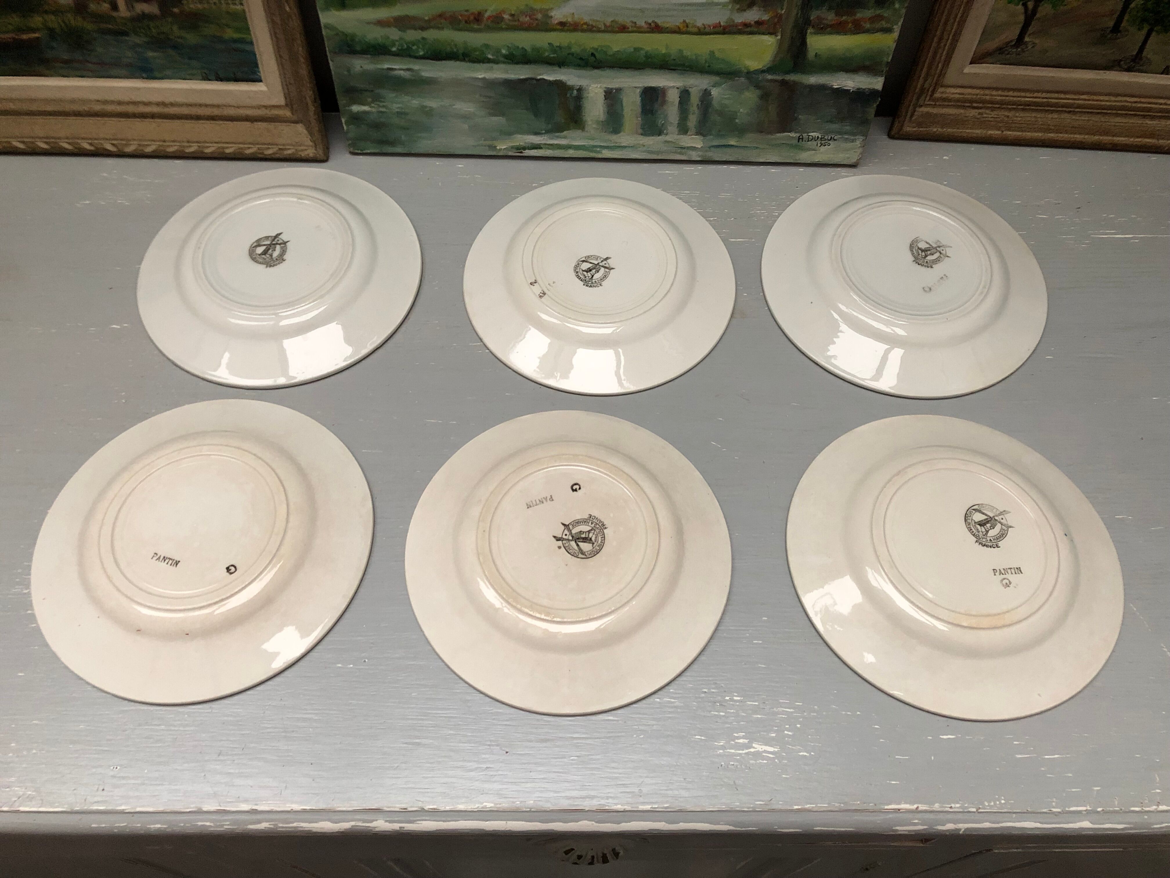 Lot de 6 assiettes à dessert signé moulins des loups hamage orchies nord France
