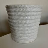 White stamped glazed earthenware pottery planter